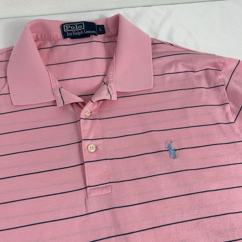 Polo Ralph Lauren Pink Striped Polo Shirt Short Sleeves Pima Cotton Size‎ Large